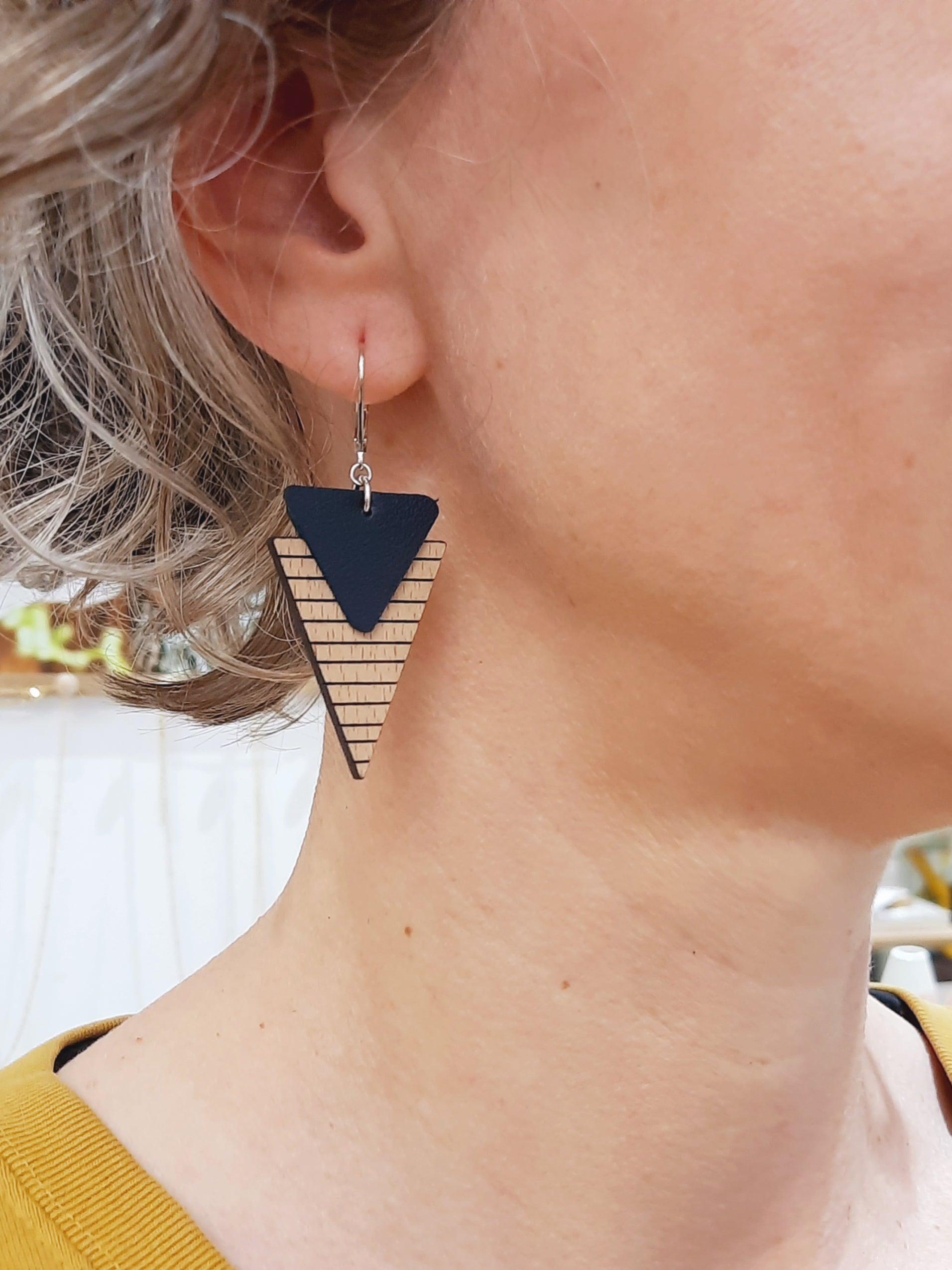 Collection Marinière - Boucles d'oreilles en bois et en cuir