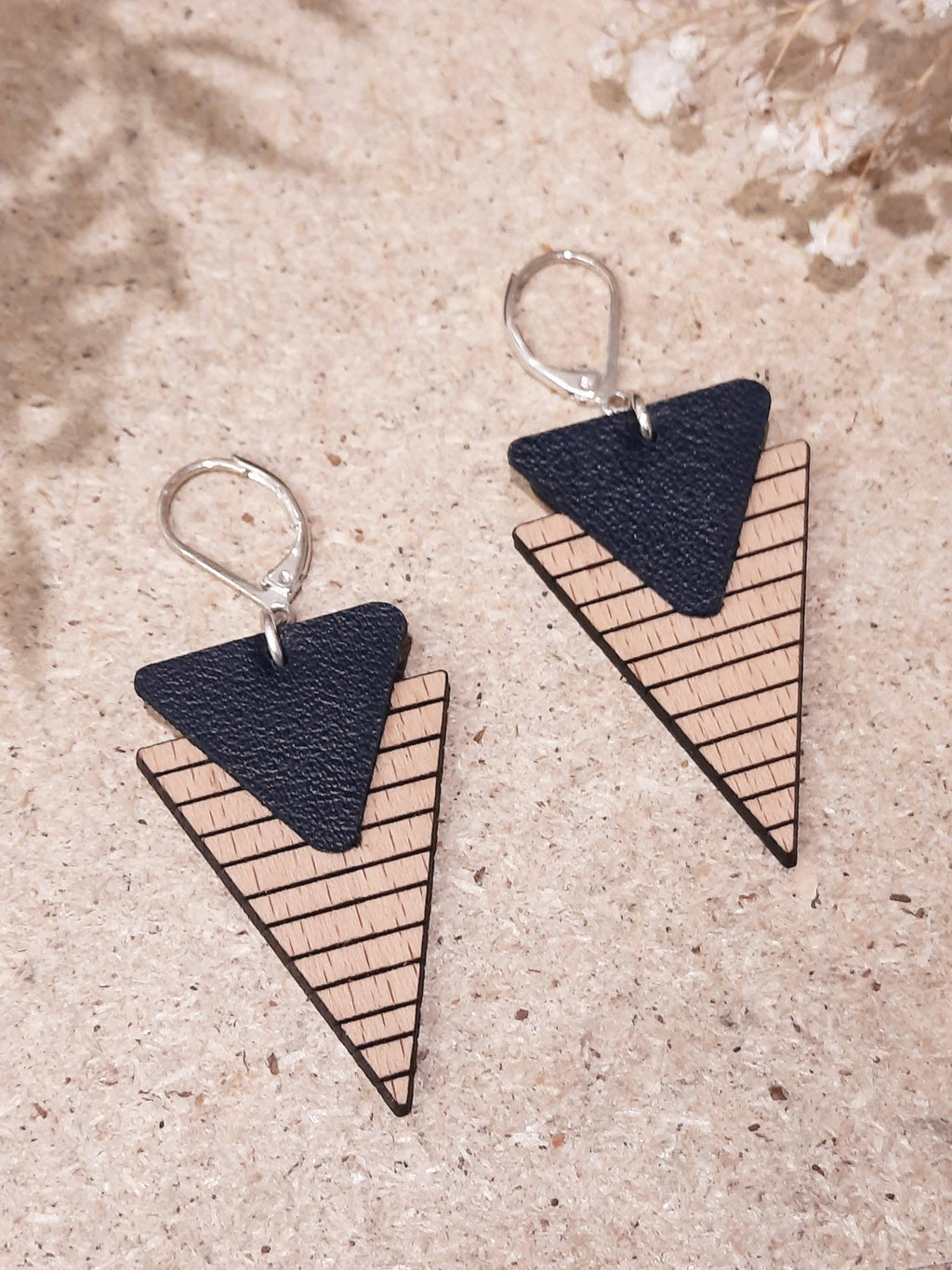 Collection Marinière - Boucles d'oreilles en bois et en cuir