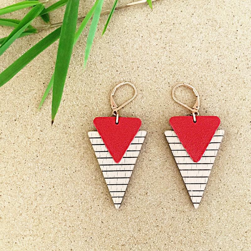 Collection Marinière - Boucles d'oreilles en bois et en cuir