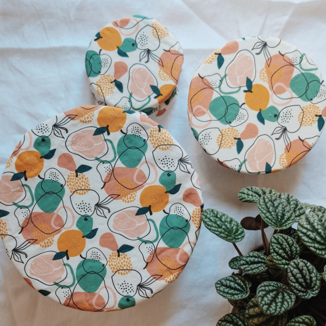 Kit de 3 Charlottes recouvre-Plat en Coton GOTS | FRUITS