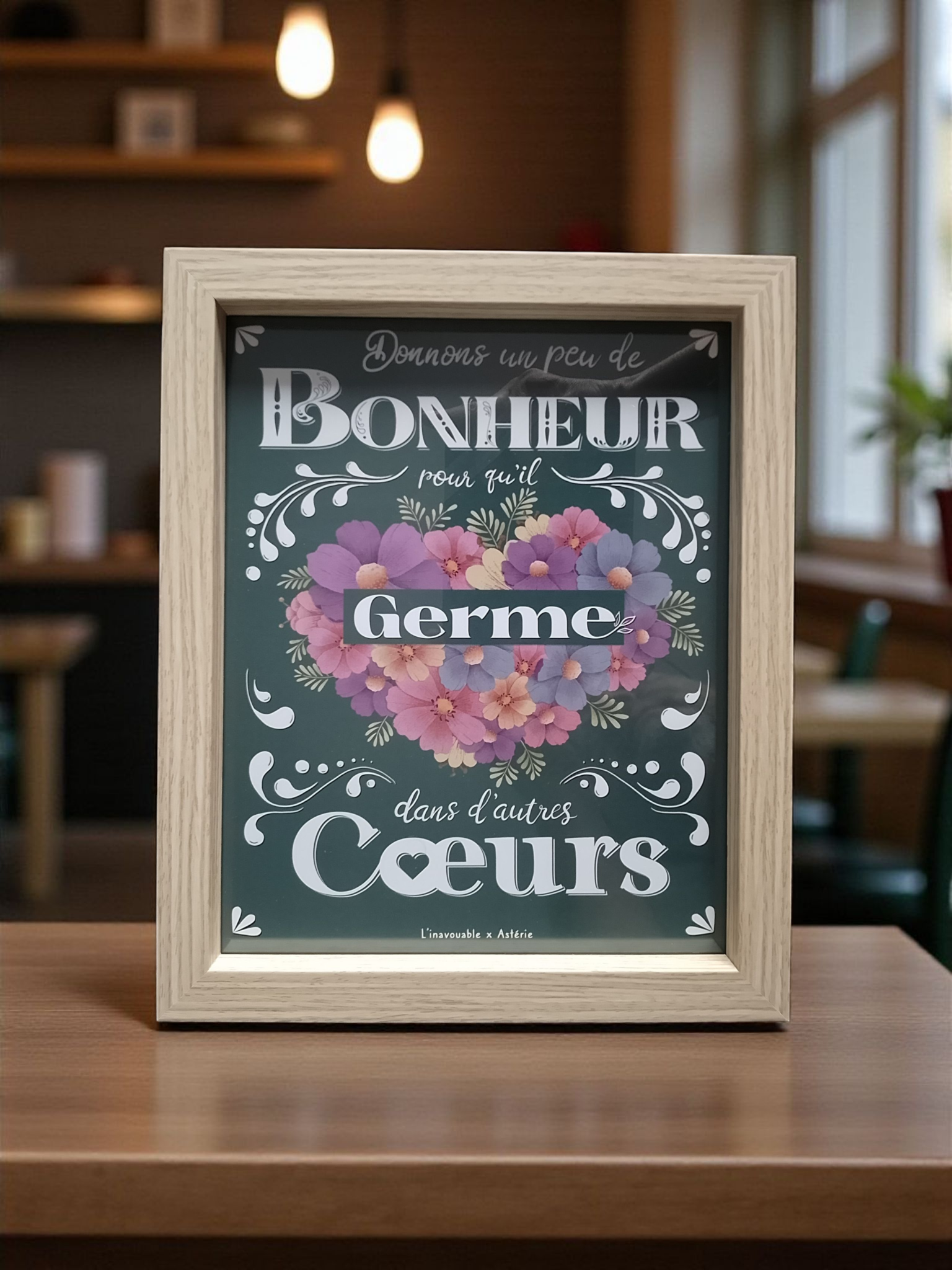 CADRE "DONNONS UN PEU DE BONHEUR..." Couleur Moyen Beige
