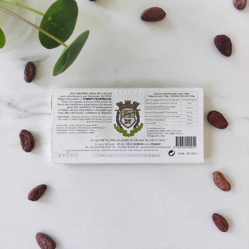 Bonnat 75% cacao - Equateur, chocolat artisanal, chocolat noir, chocolat, 75% de cacao, bean to bar, chocolat d'origine, livraison chocolat, tablette chocolat, boite de chocolat Bonnat-chocolat noir Hacienda El Rosario - 75% de cacao Made in France grand cru chocolat Bean-to-Bar Chocolat Bonnat Pur beurre de cacao Voiron