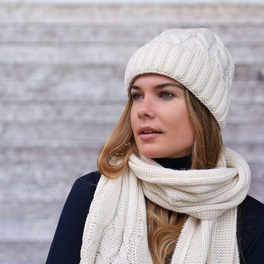 Bonnet et Echarpe Alpaga - Blanc Bonnet