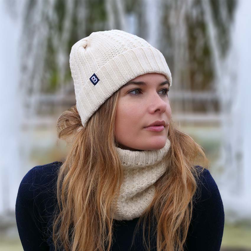 Bonnet pompon et tour de cou Laine Française