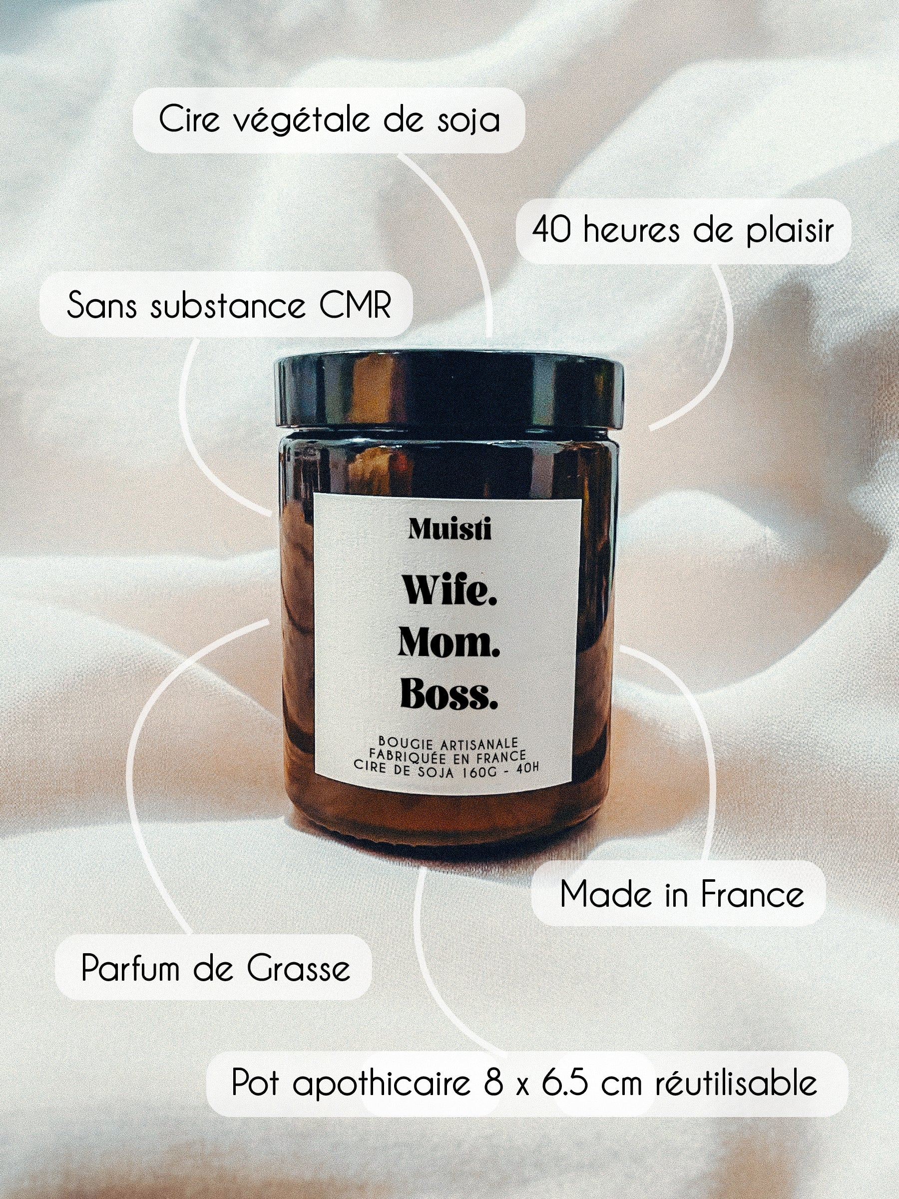 Bougie à message - Wife. Mom. Boss.