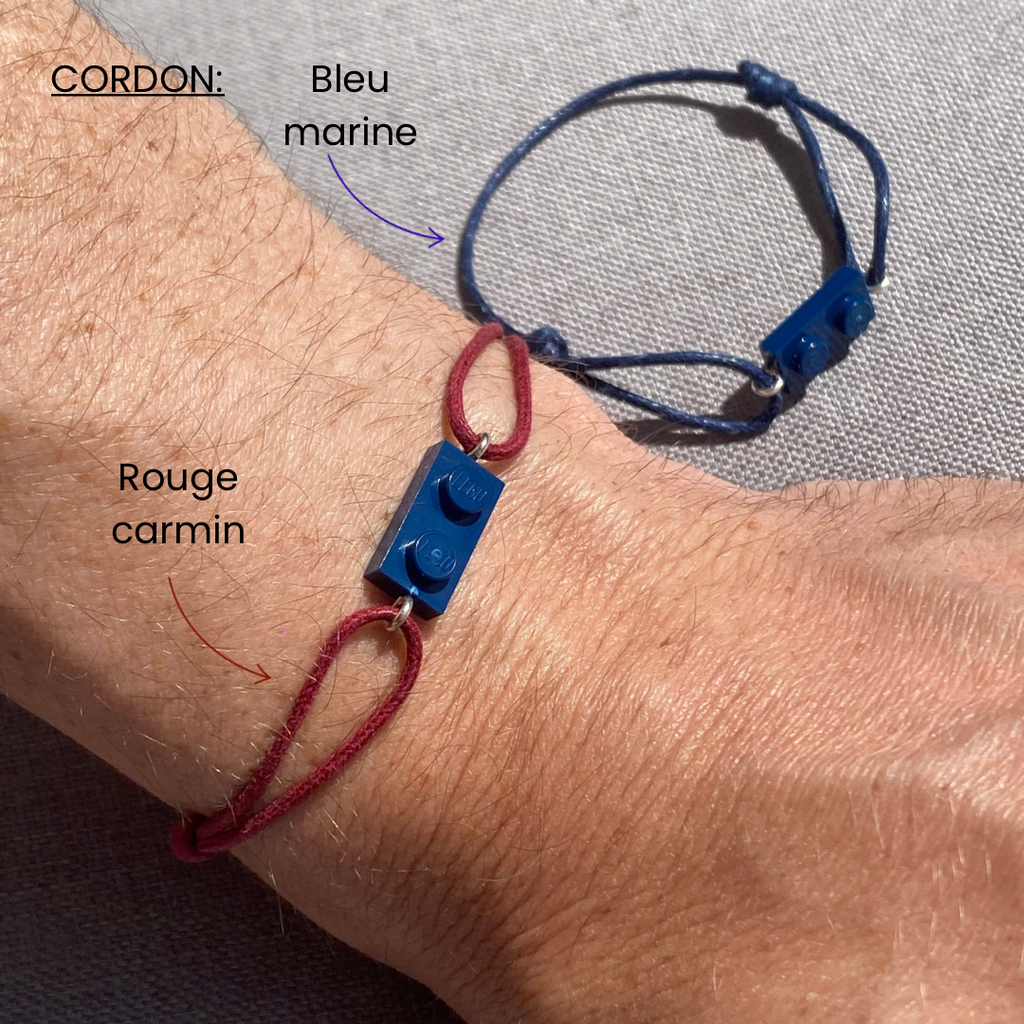 Bracelet avec une brique Lego et cordon coton ajustable