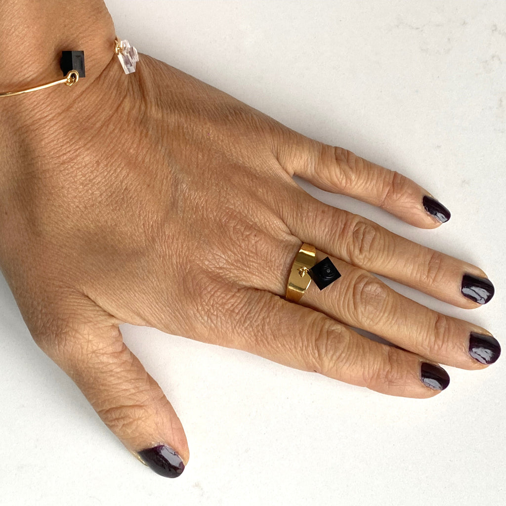 Bague dorée large ajustable - Les Rockeuses