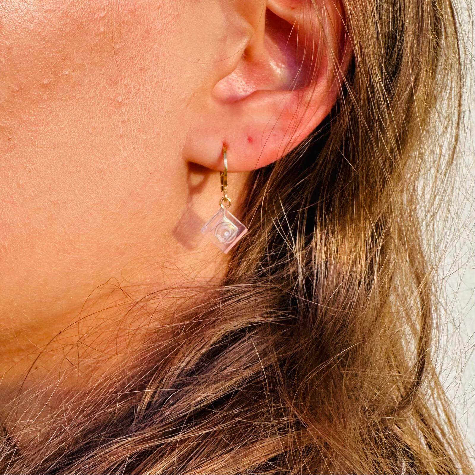 Mini stainless steel sleeper earrings with a Lego® brick