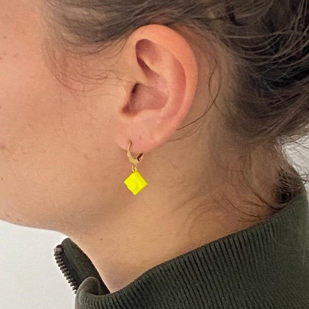 Mini stainless steel sleeper earrings with a Lego® brick