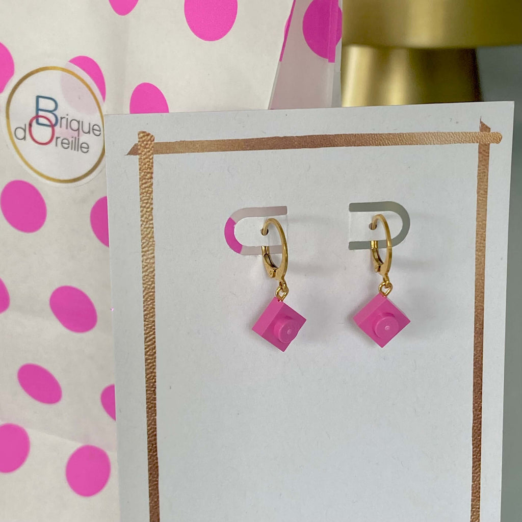 Boucles d'oreilles Dormeuses en acier inoxydable avec une brique de Lego®