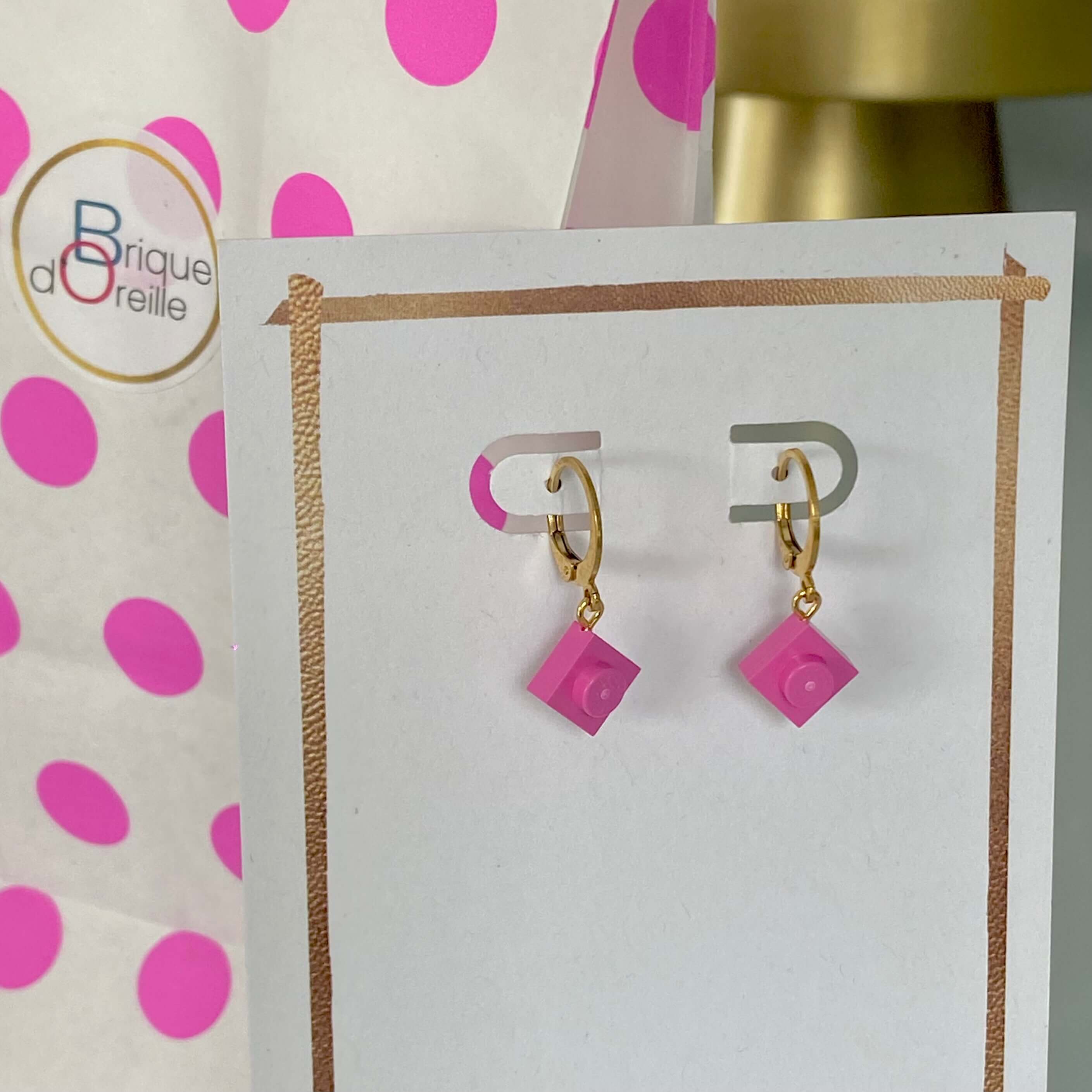 Mini stainless steel sleeper earrings with a Lego® brick