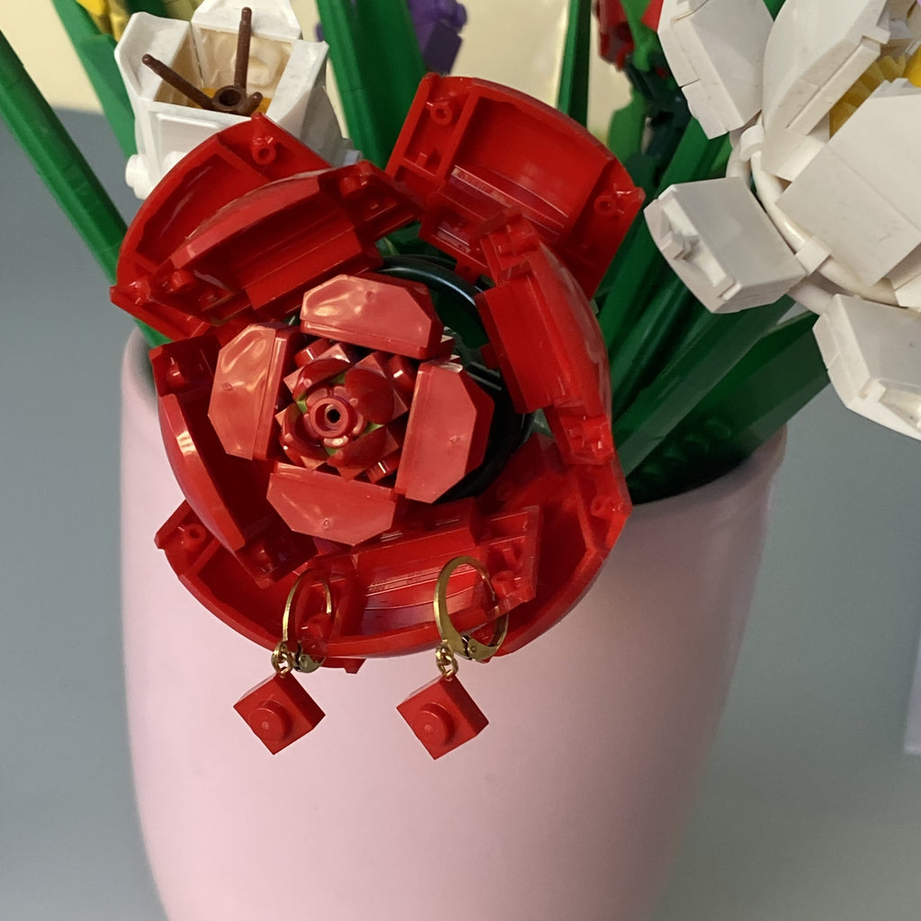 Boucles d'oreilles Dormeuses en acier inoxydable avec une brique de Lego®