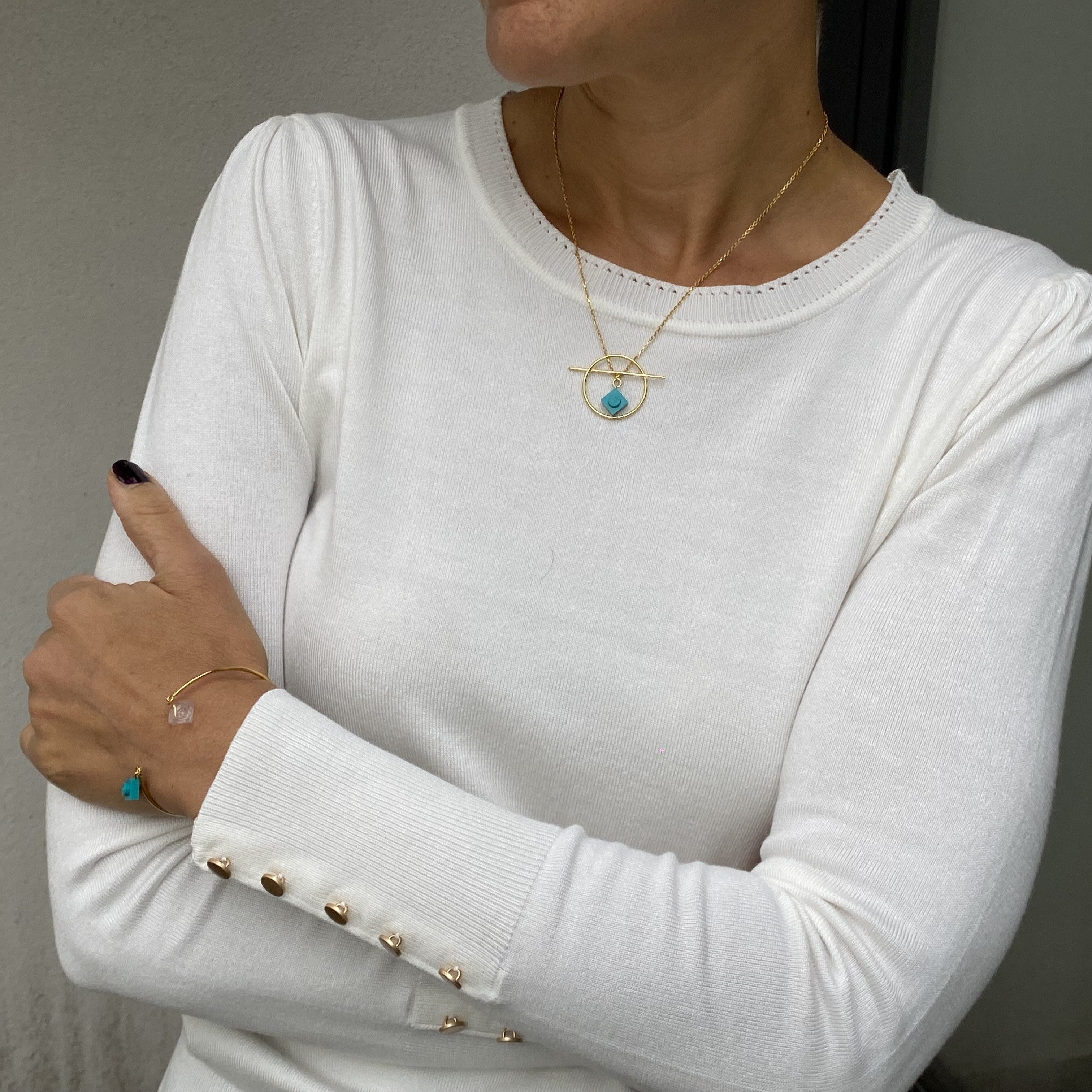 Geometric necklace with a Lego brick - Les Astucieuses