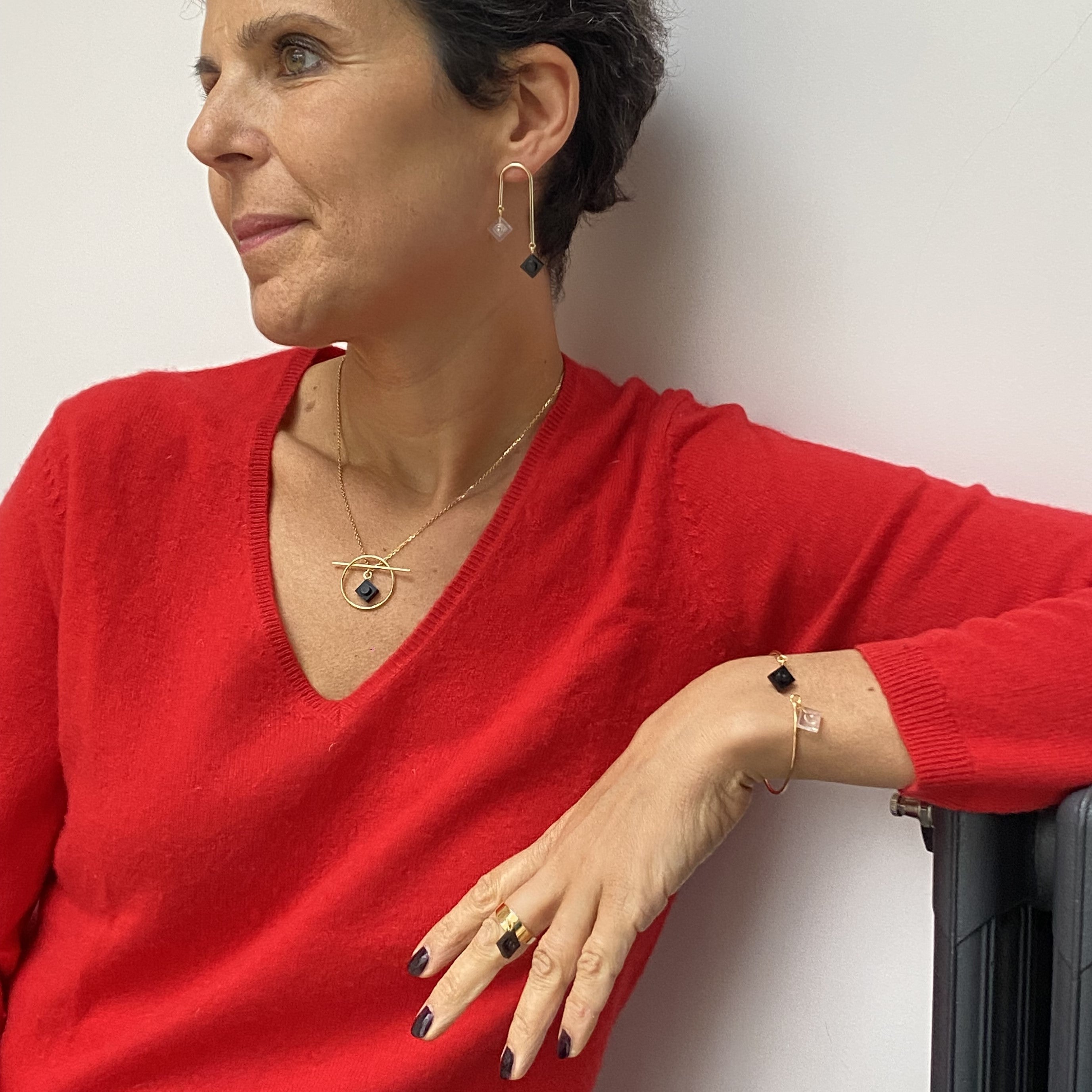 Geometric necklace with a Lego brick - Les Astucieuses