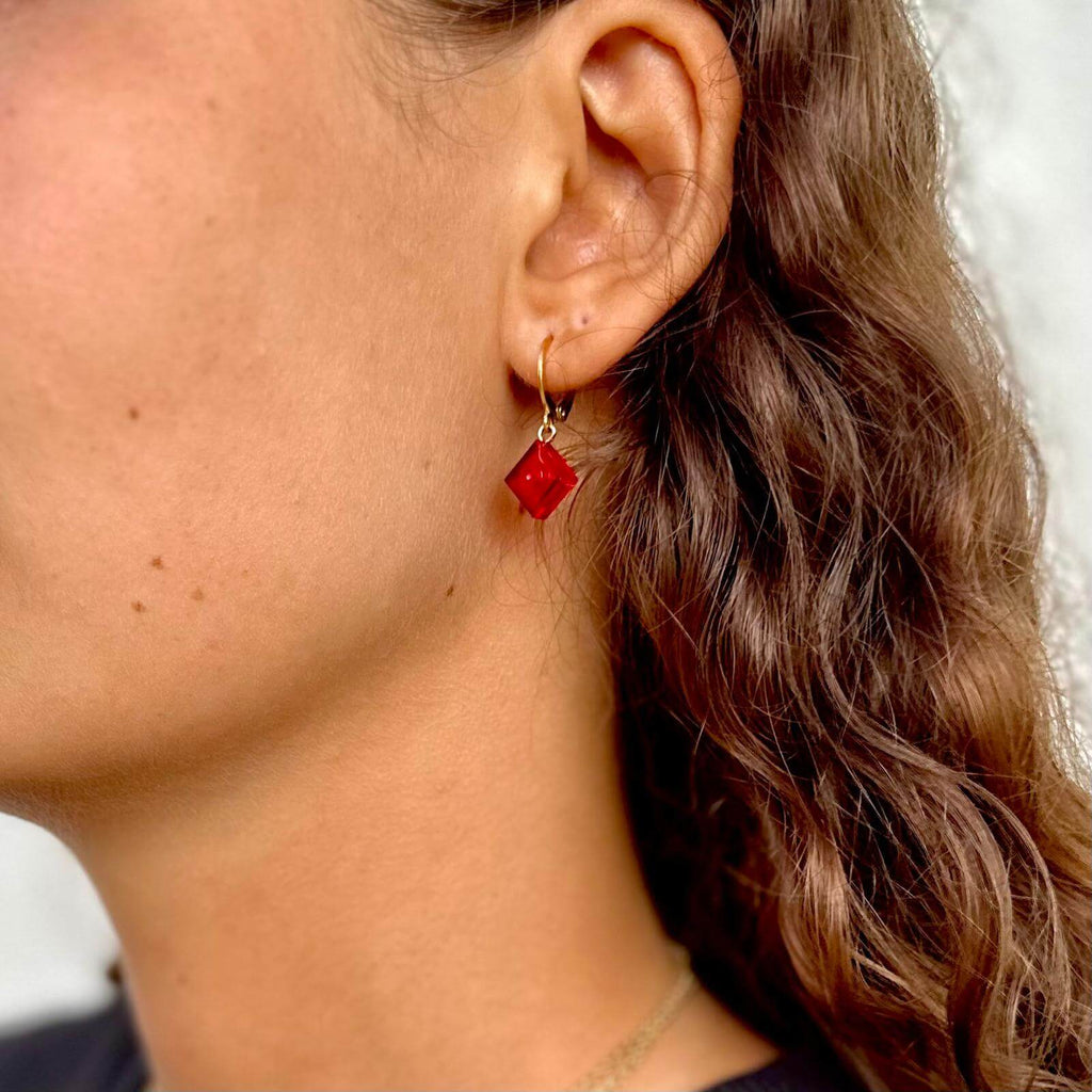 Mini stainless steel sleeper earrings with a Lego® brick