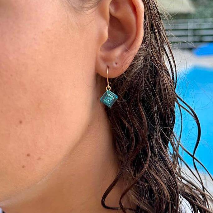 Mini stainless steel sleeper earrings with a Lego® brick