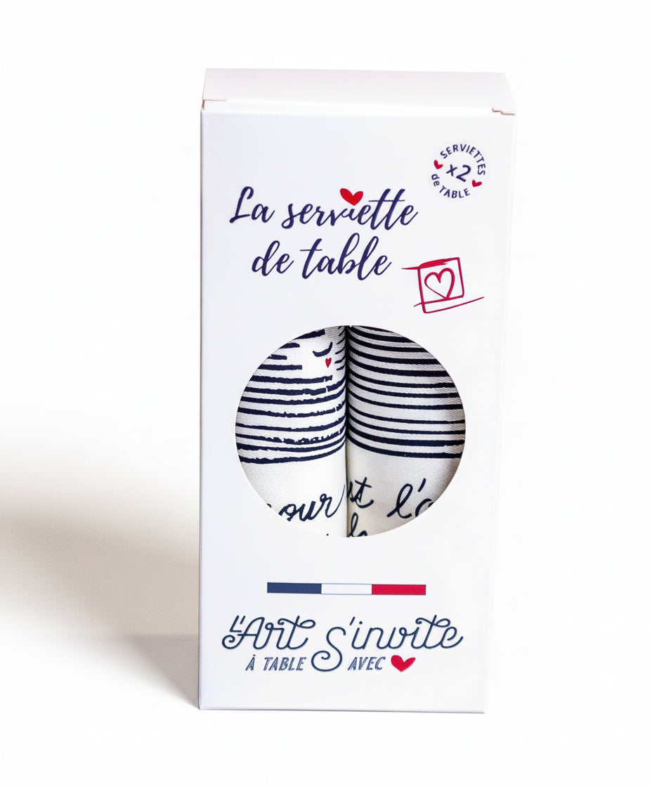 Le coffret de 2 serviettes de table - Linge de table - "Amour à la plage"