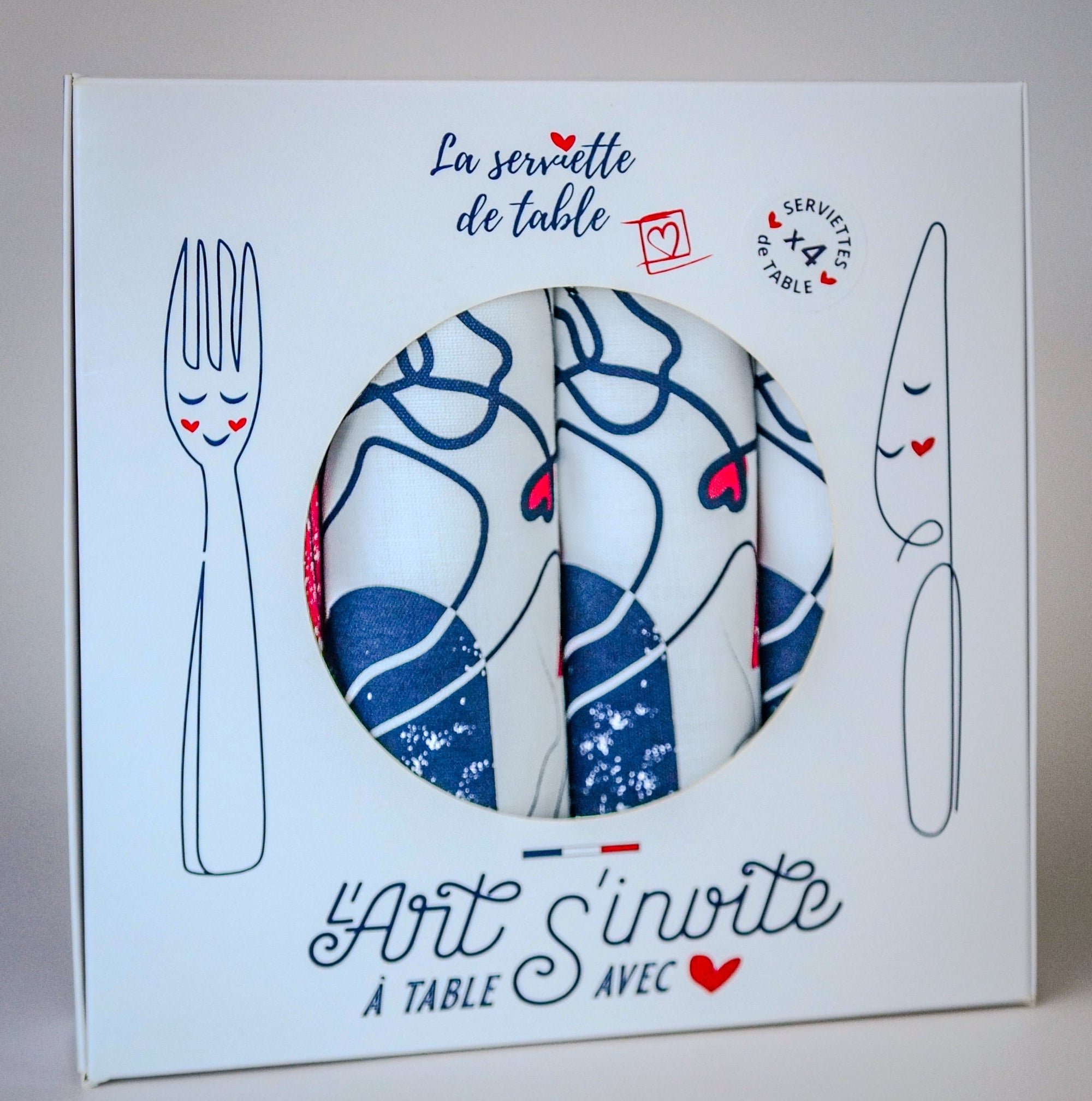 Coffret de 4 serviettes de table - La Serviette de Table - Linge de table -  "Les âmes sœurs"