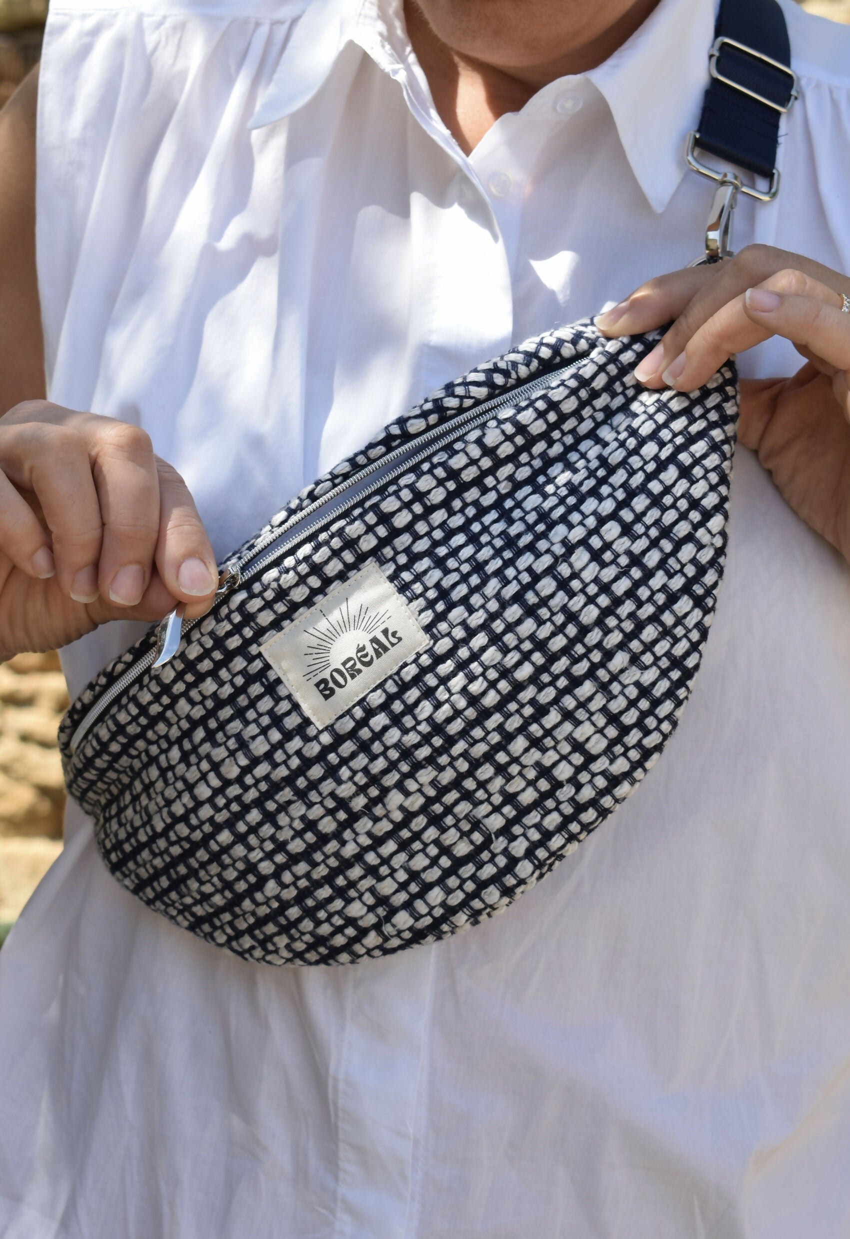 SAC BANANE HORTENSE TWEED BLEU