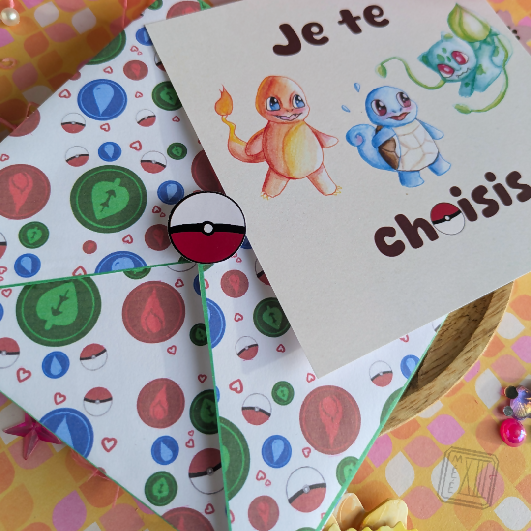 Illustrated monsters envelope, sticker, and cards set