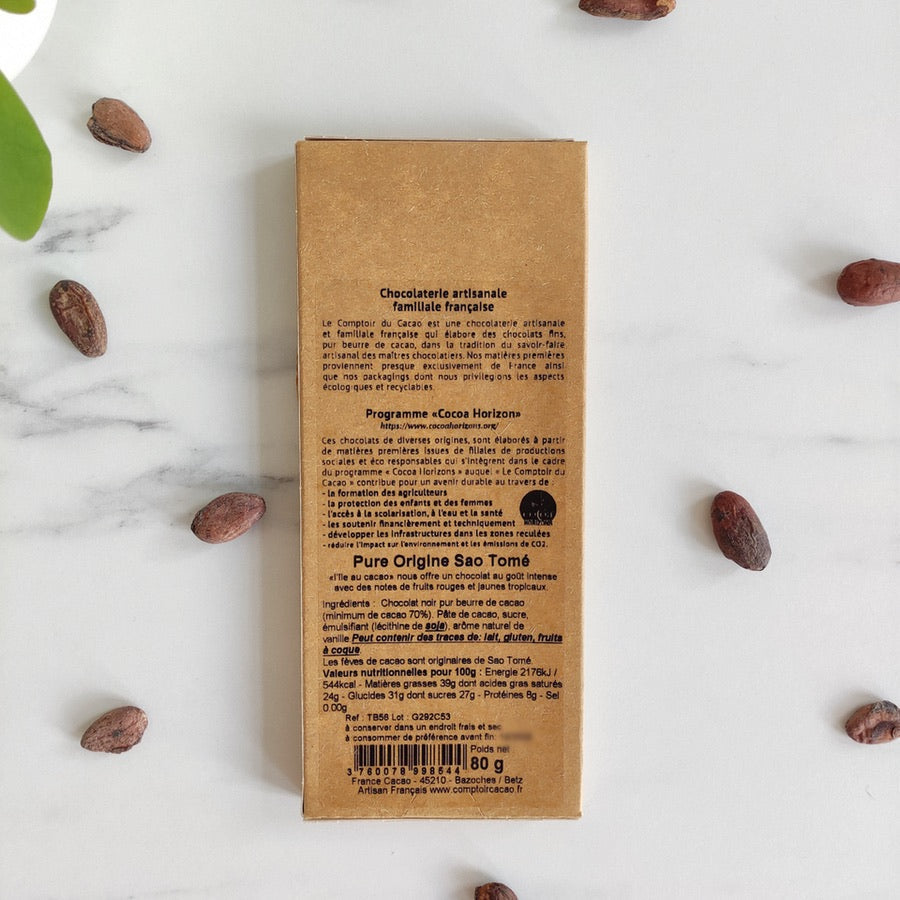 Comptoir du cacao chocolat à 70% de cacao - Sao Tomé chocolat français chocolat africain chocolat éthique chocolat à offrir 