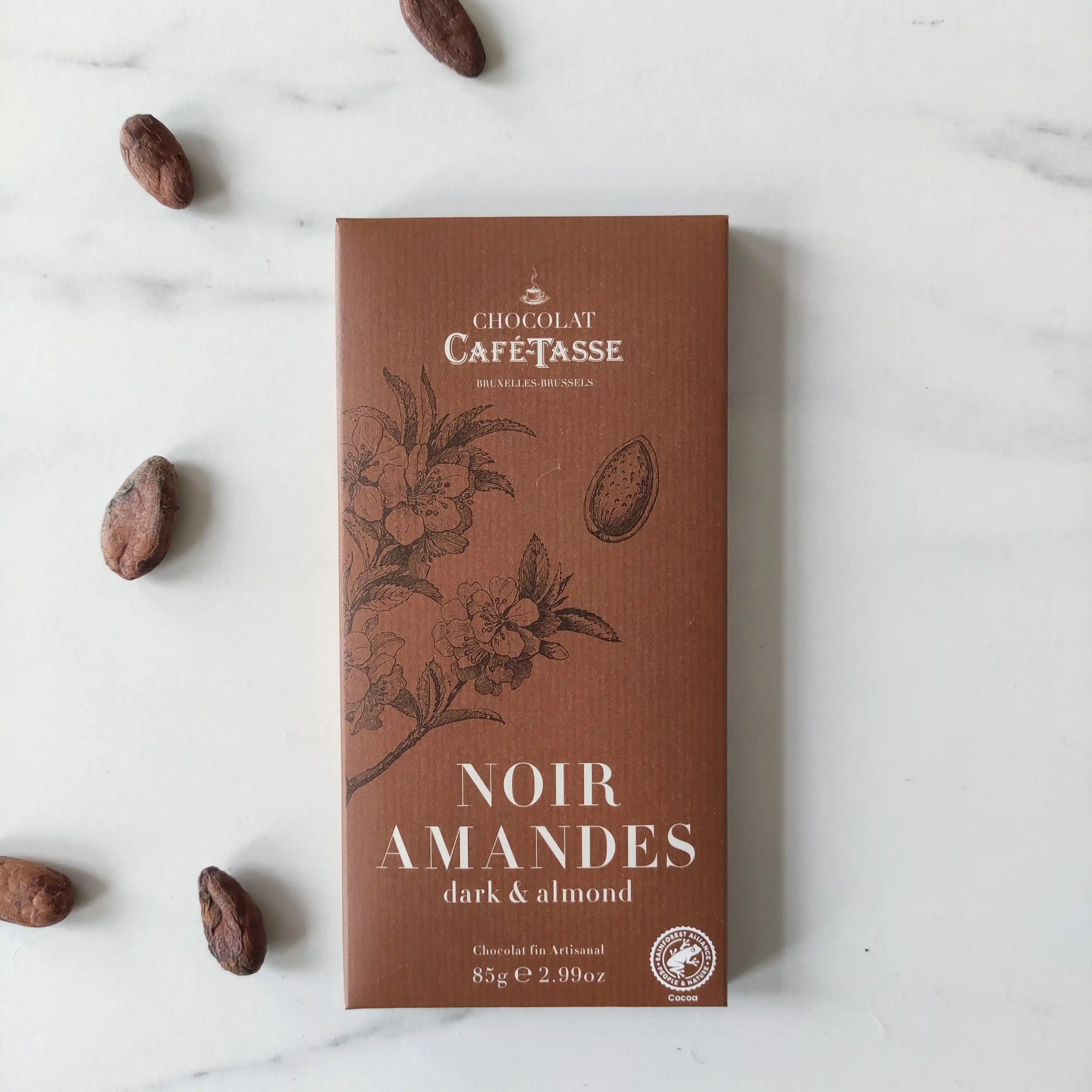 Café-Tasse - Tablette de chocolat Noir & Amandes belge Artisanal