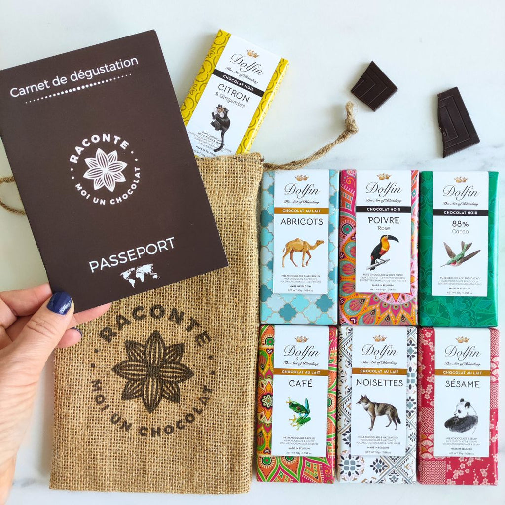 Coffret cadeau de mini tablettes Dolfin – Collection Gourmande et son carnet de dégustation