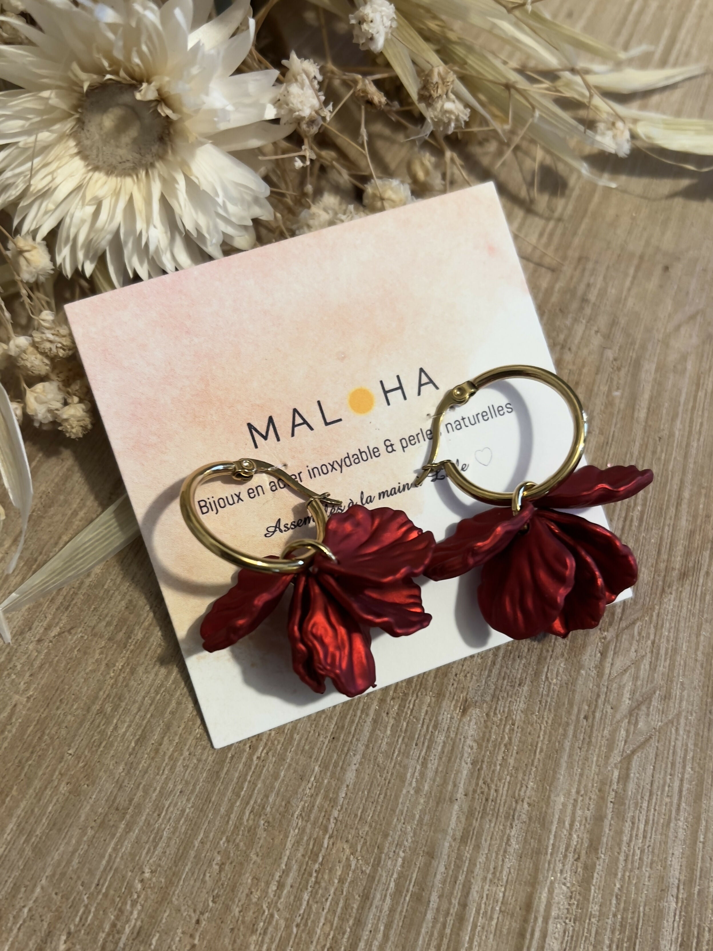 LARGE HOOP EARRINGS - RED PETALS