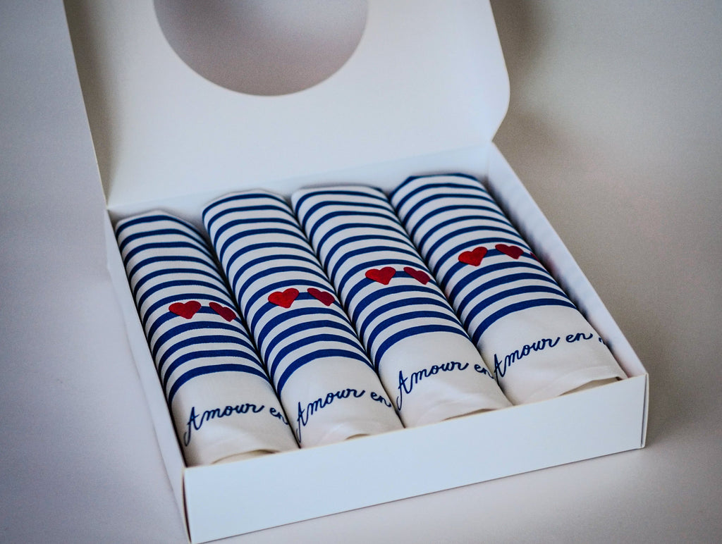 Coffret de 4 serviettes de table - La Serviette de Table - Linge de table -  "Amour en mer"