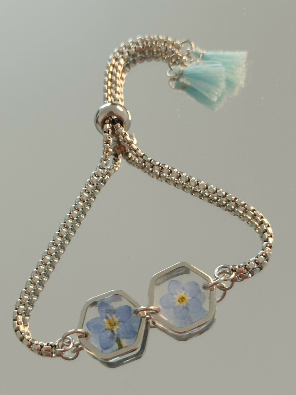MEL/BFP Dried Flower Pom-Pom Bracelets SILVER