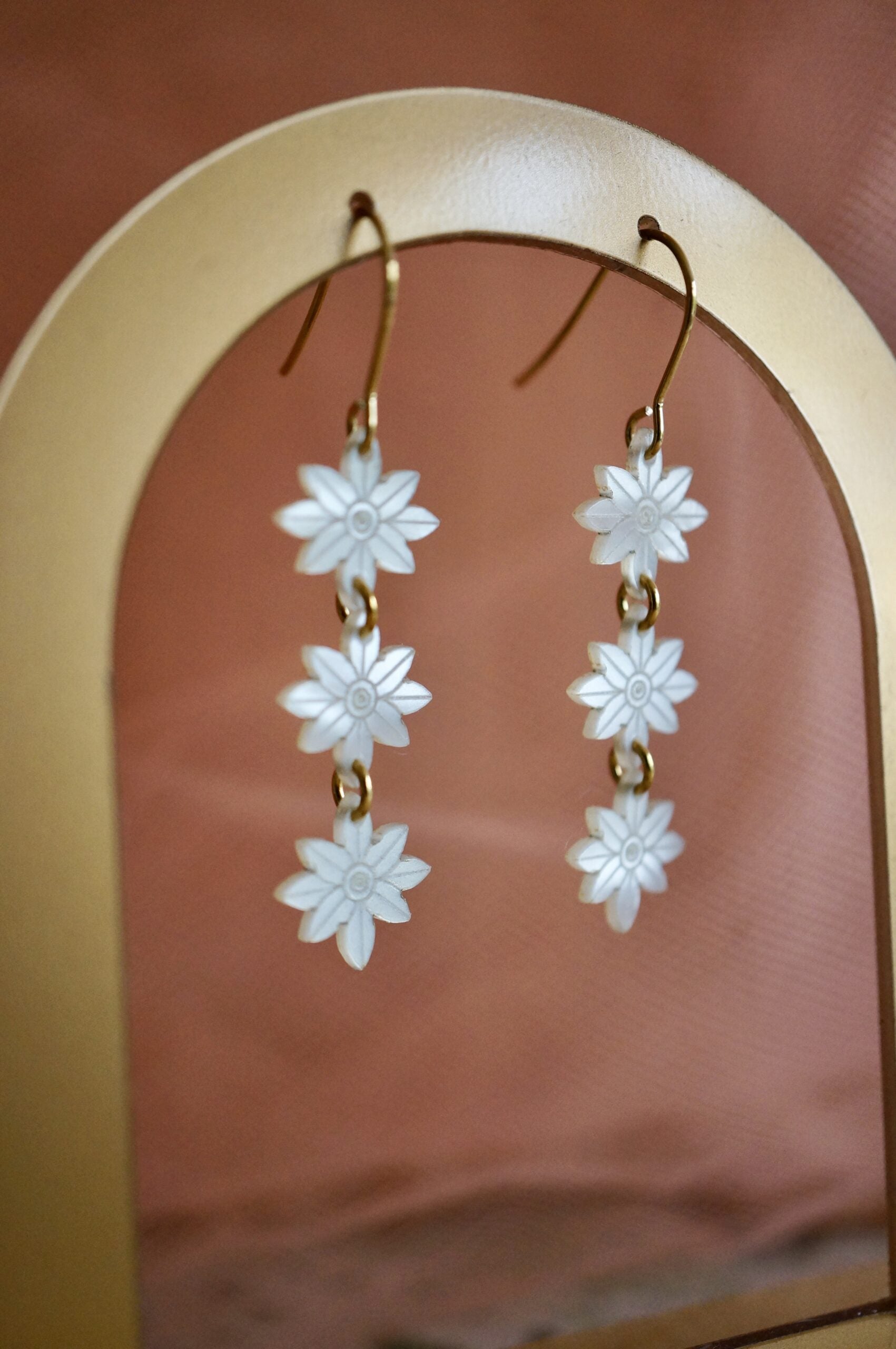 Mini trio of pearlescent plexiglass flower drop earrings ~ Jill ~