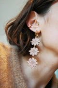 Dangling trio of wooden flower earrings ~ Jill ~ maxi version