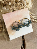 Large blue glass flower hoop earrings
