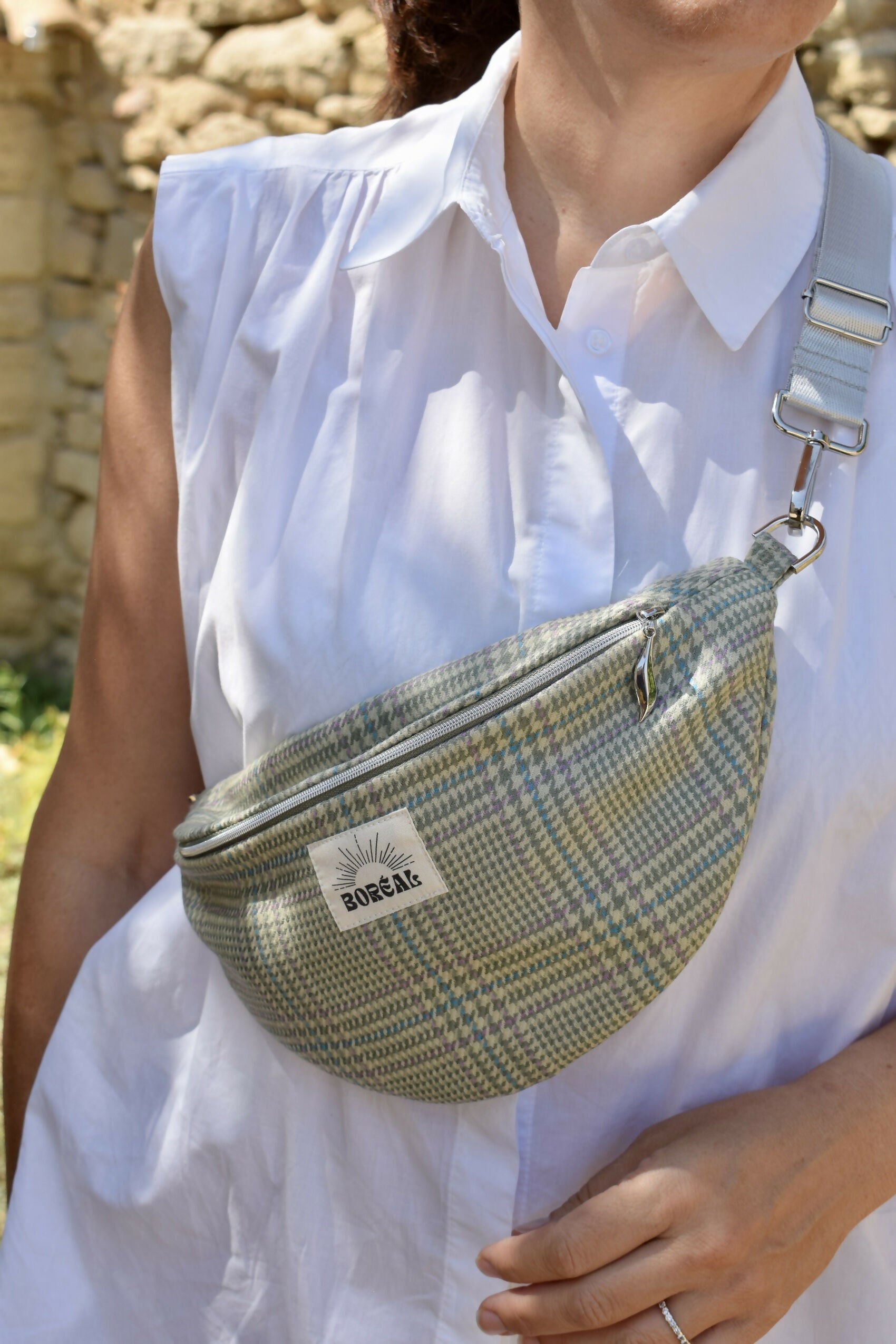 SAC BANANE HORTENSE CARREAUX VERTS