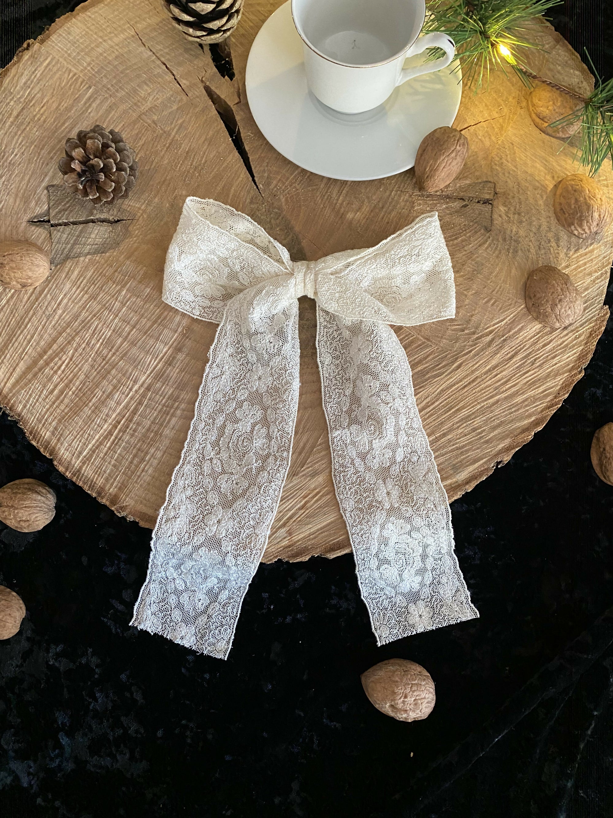 Barrette Noeud 100% dentelle- Ivoire