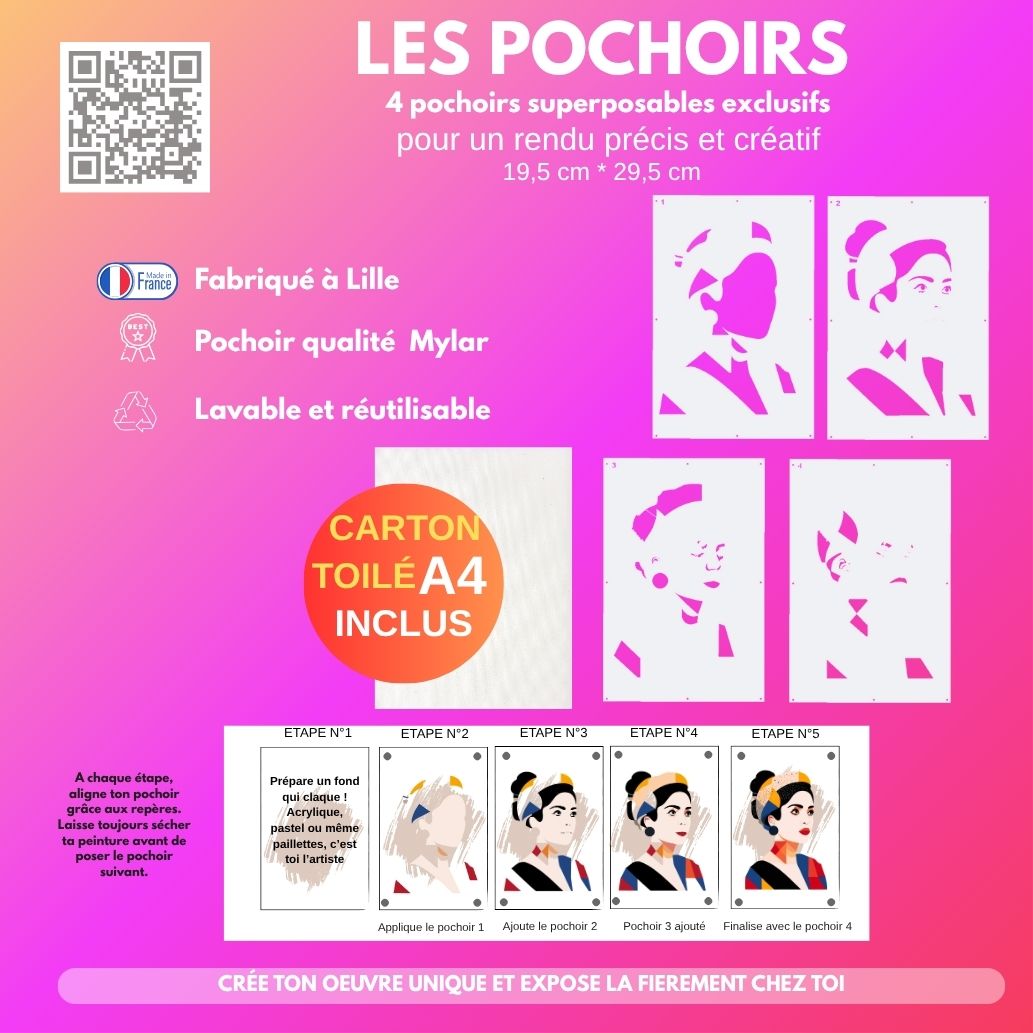 Coffret pochoir LANA – 4 pochoirs superposables + kit peinture complet