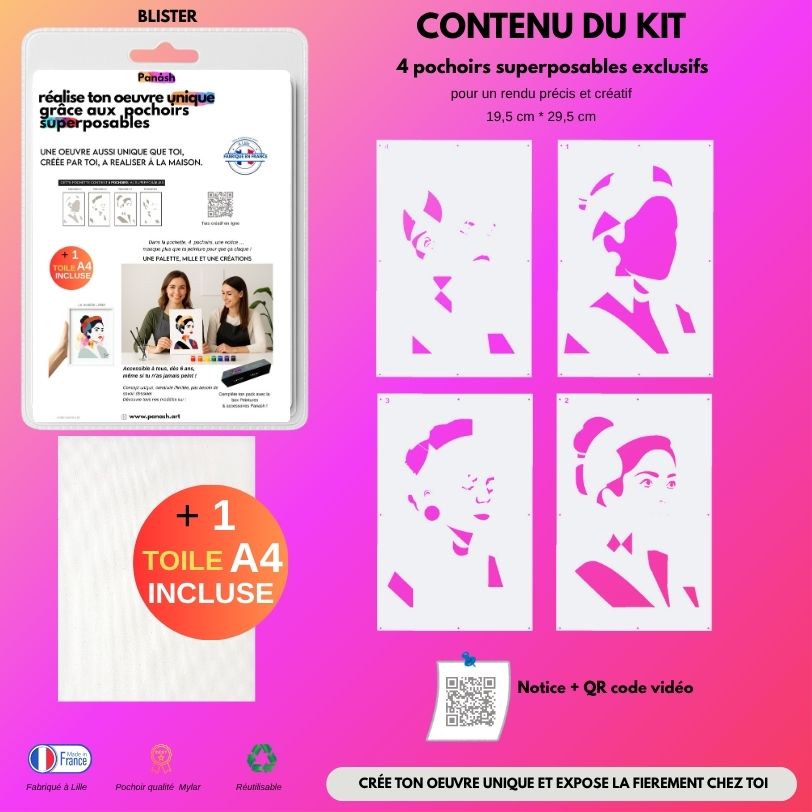 Kit créatif Lana – Portrait pop art contemporain en 4 pochoirs superposables