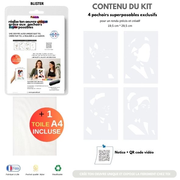 Kit créatif Lana – Portrait pop art contemporain en 4 pochoirs superposables