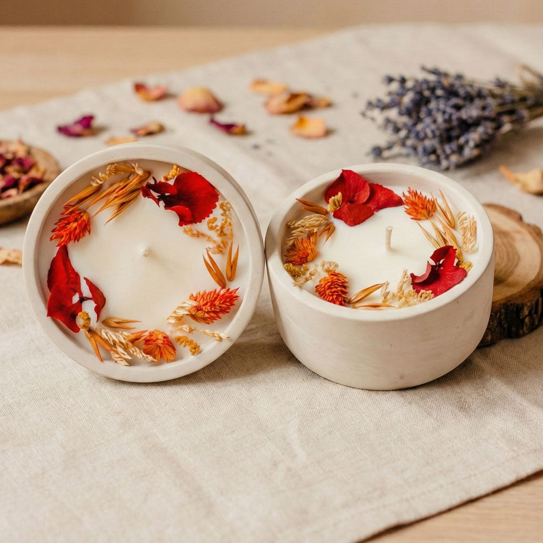 Floral candle with walnut and honey