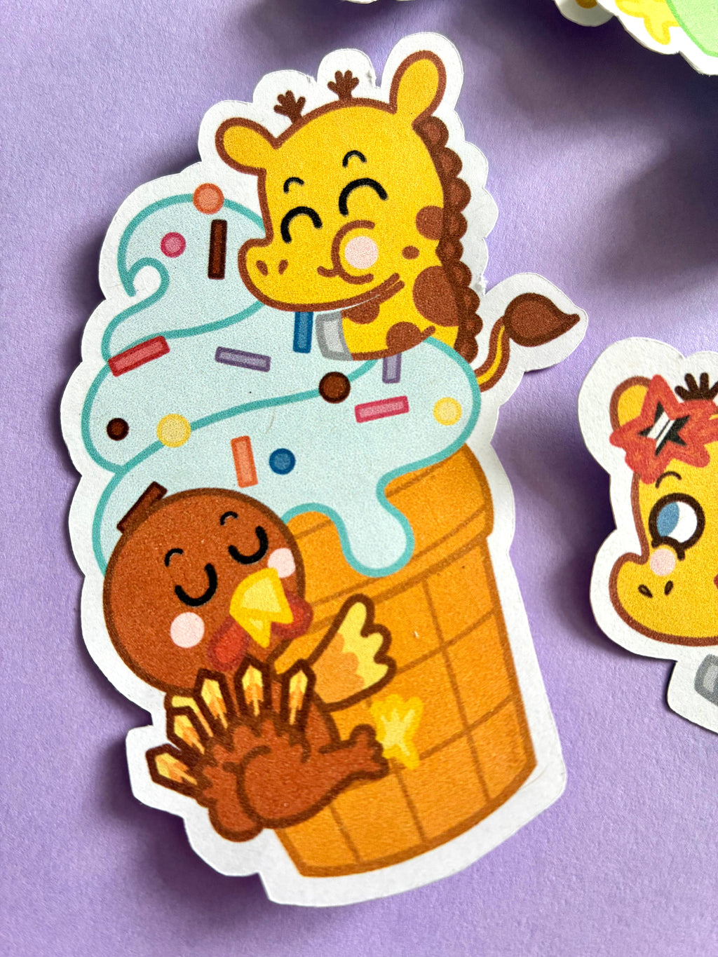Giraffe and Turkey stickers on vacation