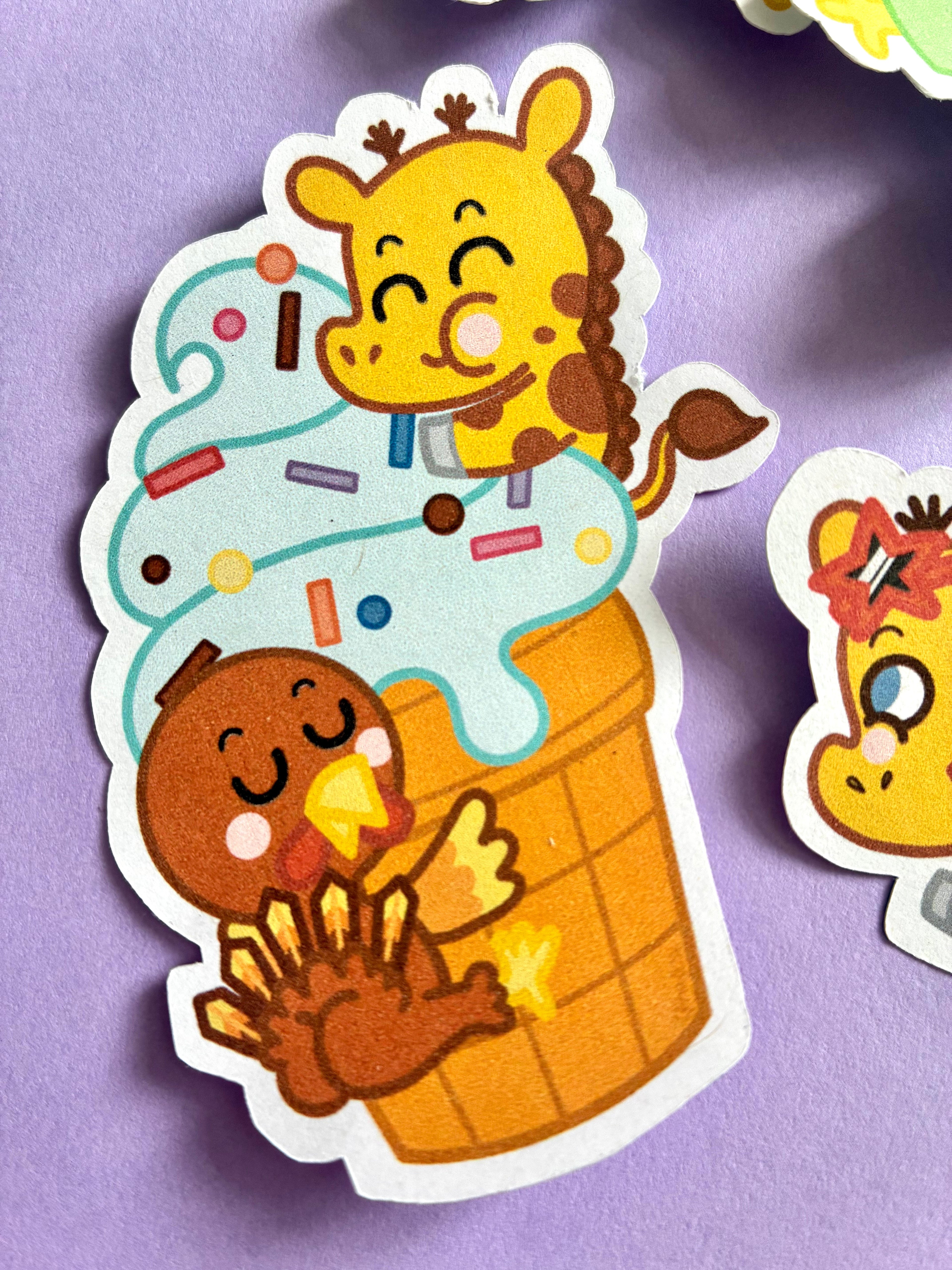 Giraffe and Turkey stickers on vacation