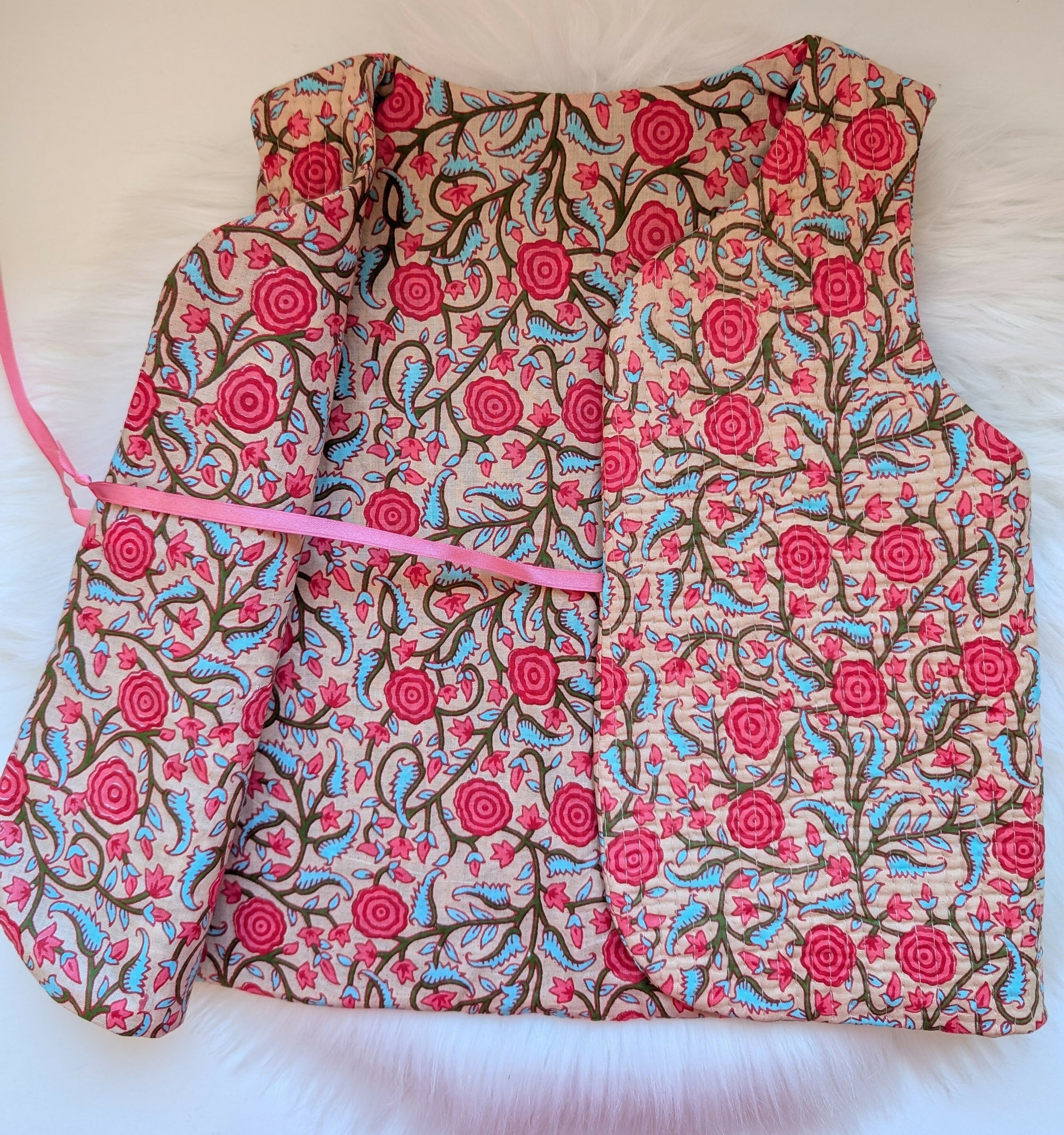 GILET DE BERGER réversible 4 à 6 ans matelassé indien rose