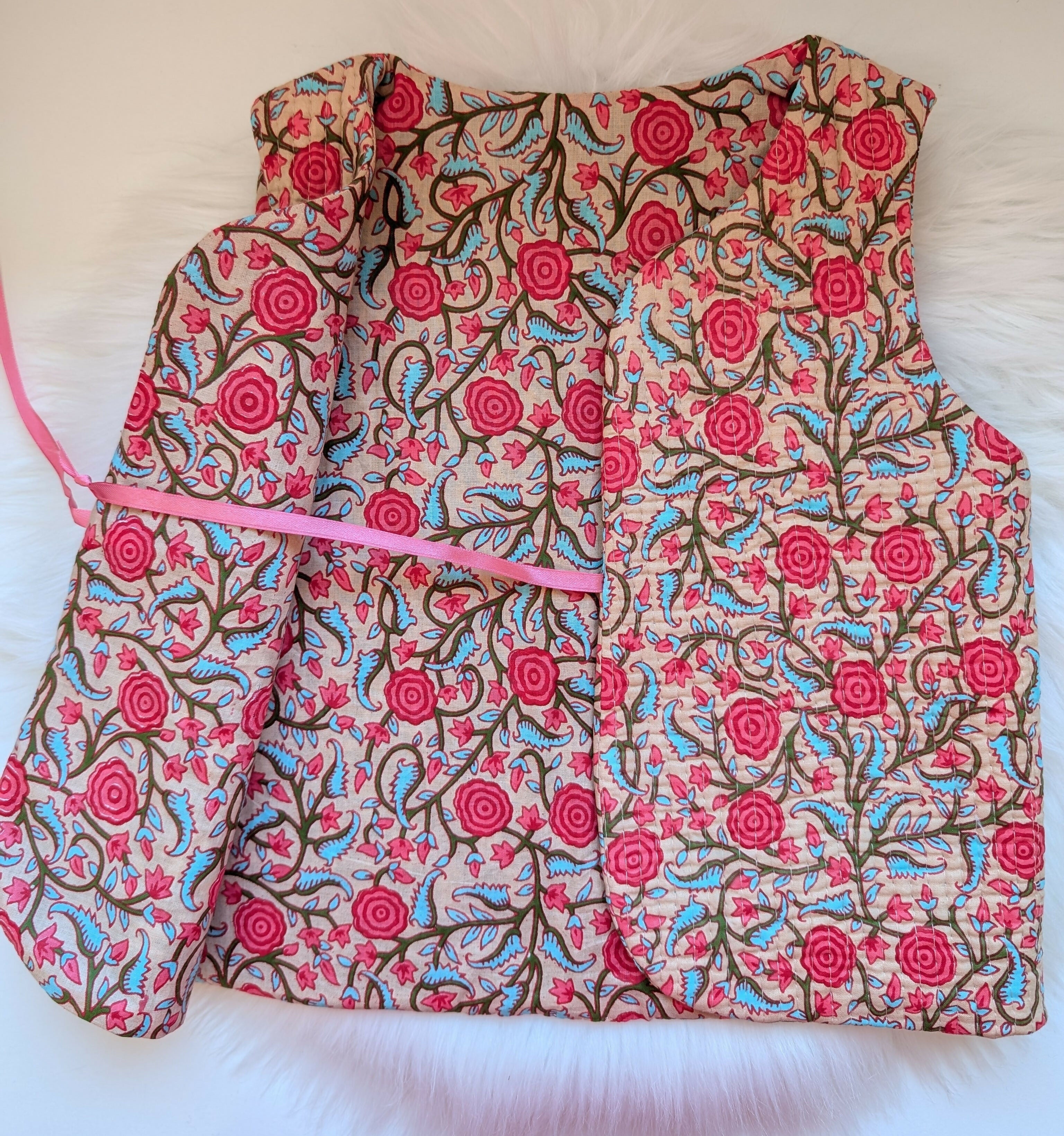 REVERSIBLE SHEPHERD'S VEST 4 to 6 years old pink Indian quilted