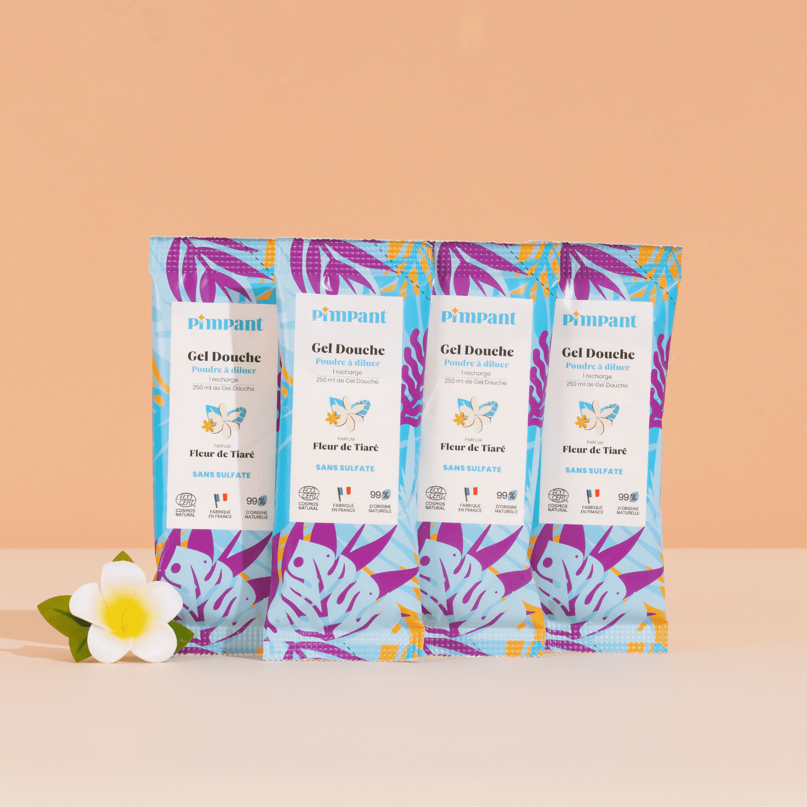 4 Recharges Gel Douche Fleur de Tiaré en Poudre à Diluer