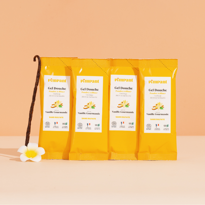 Recharges Gel Douche Rechargeable en Poudre à Diluer Vanille Gourmande x4