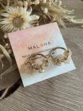 Large beige glass flower hoop earrings