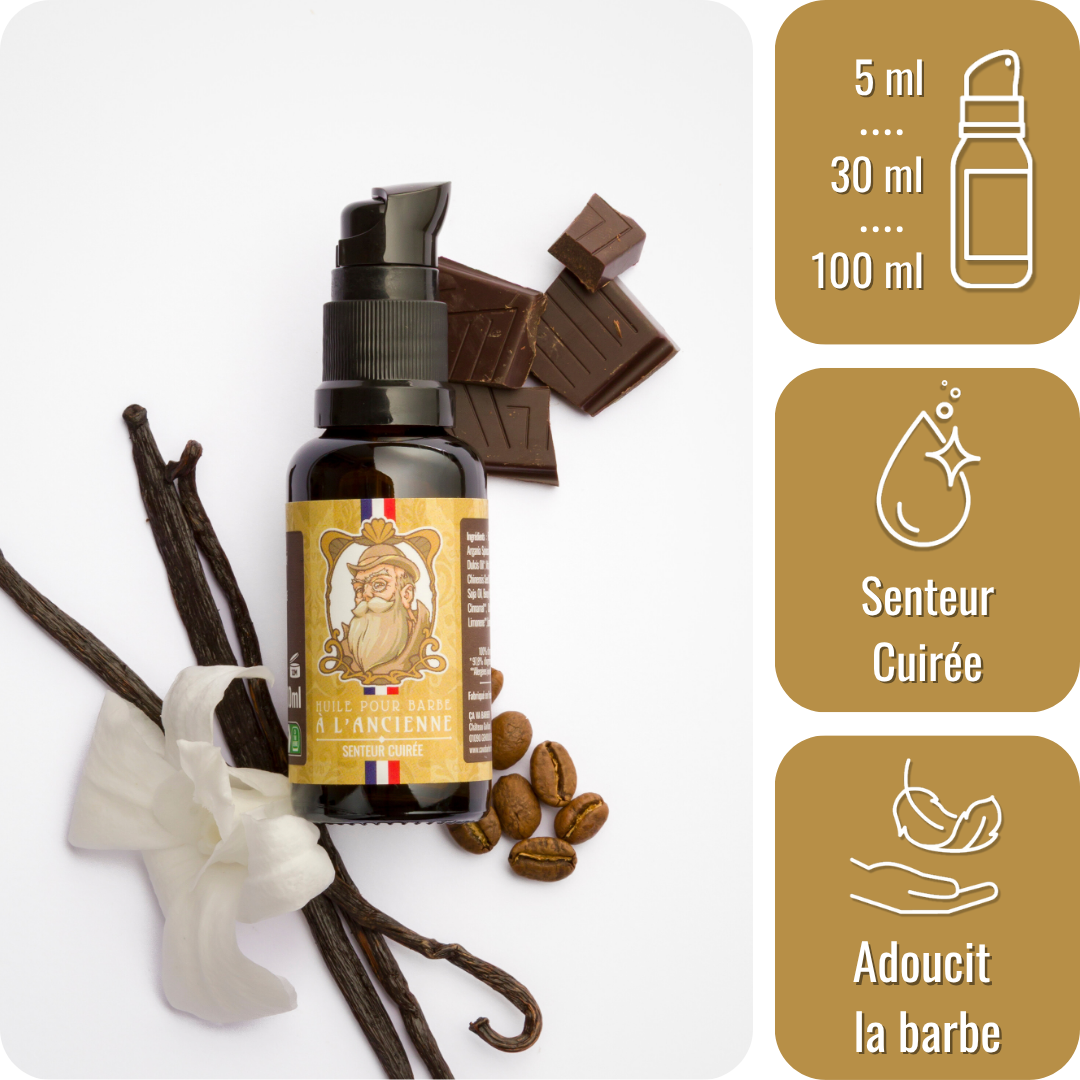 Huile pour barbe - Senteur Cuir - à l'Ancienne