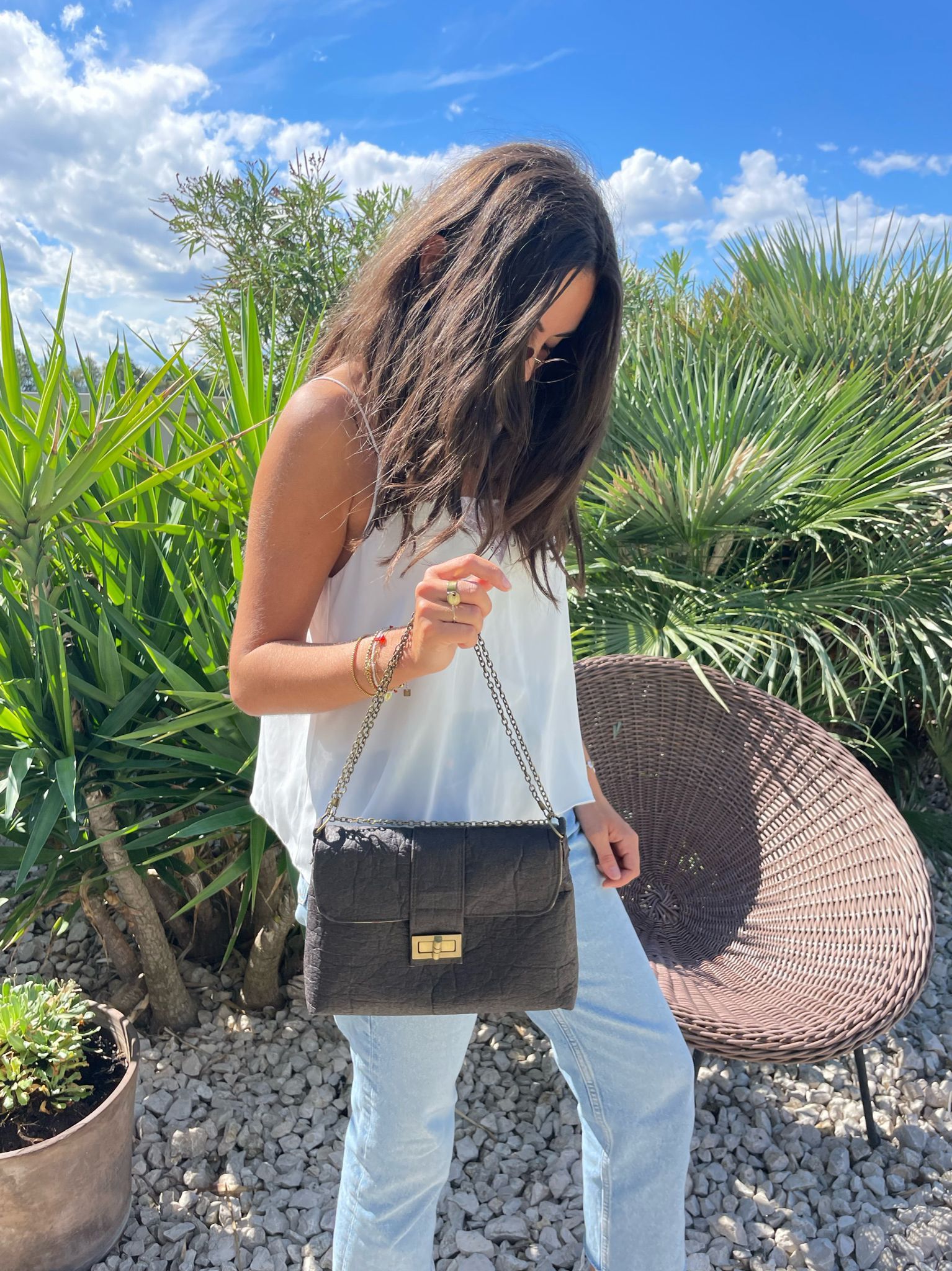 Sac en Piñatex (Piñatex®) marron avec bouclerie bronze