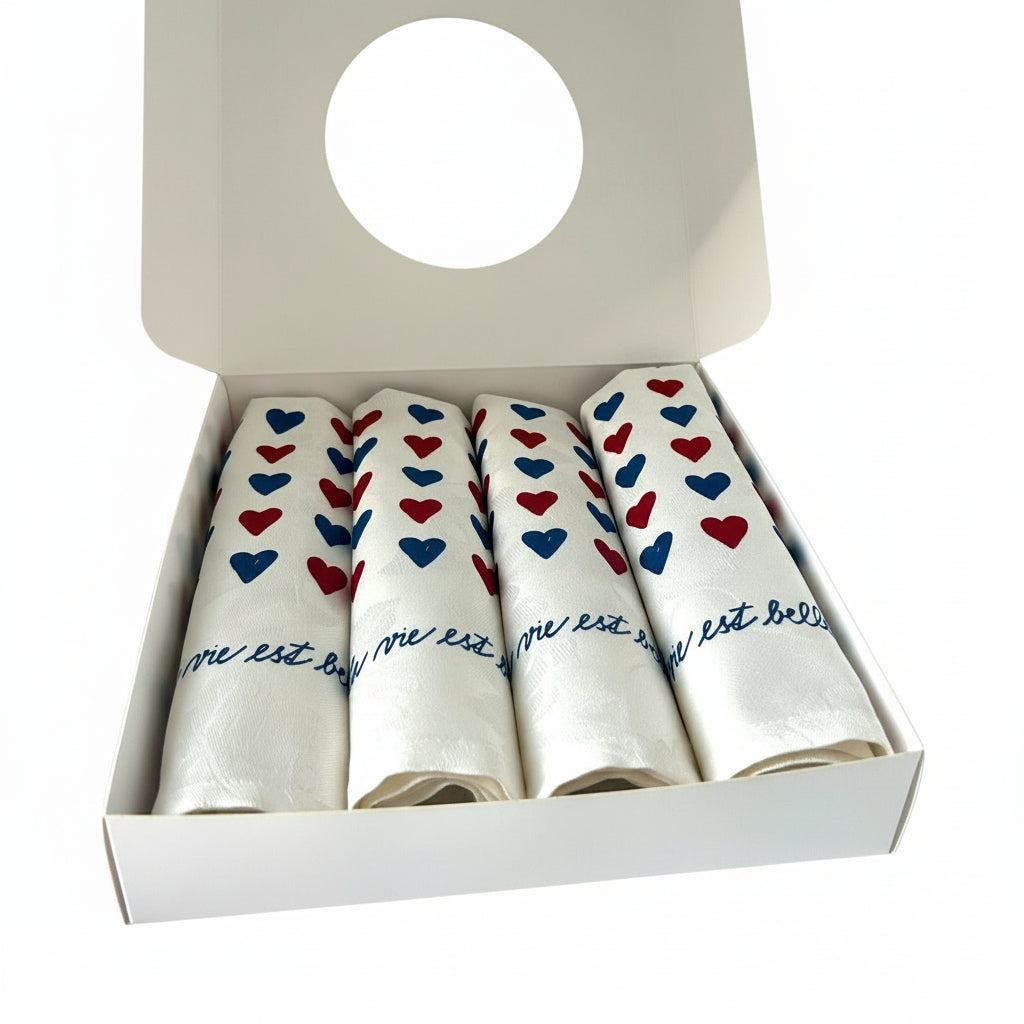 Coffret de 4 serviettes de table - La Serviette de Table - Linge de table - "La vie est belle"