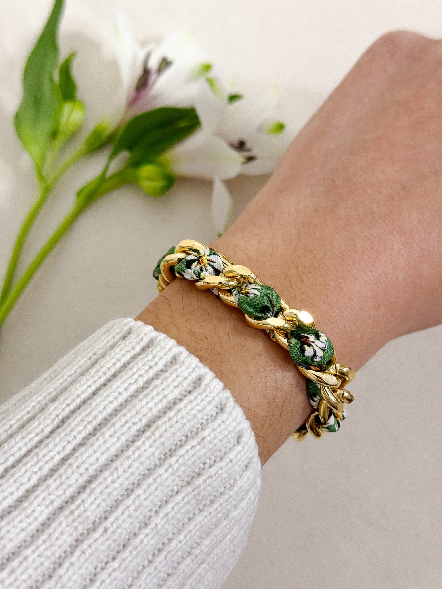 Bracelet Mailles Upcyclé 'March Green'